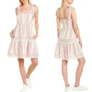 Gal Meets Glam Kim Bow Linen Striped Dress Size 10- A35